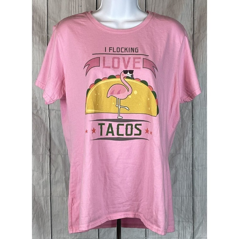 NWOT I Flocking Love Tacos XL Short Sleeve Pink Flamingo T-Shirt